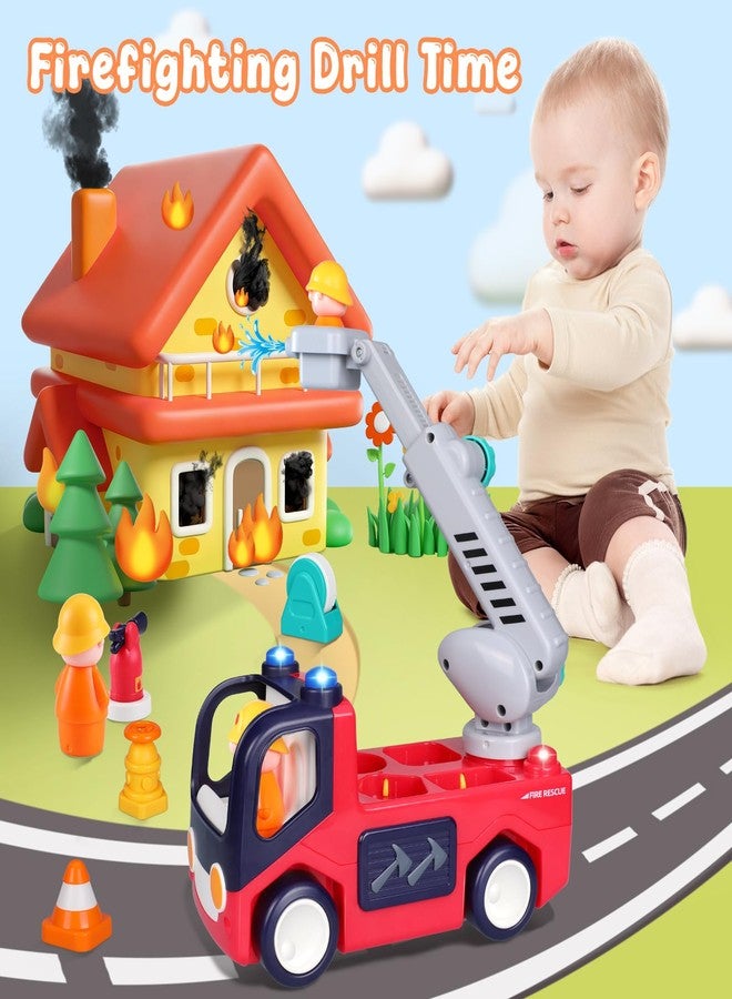 Yunaking Fire Truck Toys for 2 Year Old Boys Girls Montessori Early Educational Learning Toy with Firefighting Tools Baby Push Cars for 2 3 Year Old Boy Birthday Gifts with Sound Lights Effect - Image 5